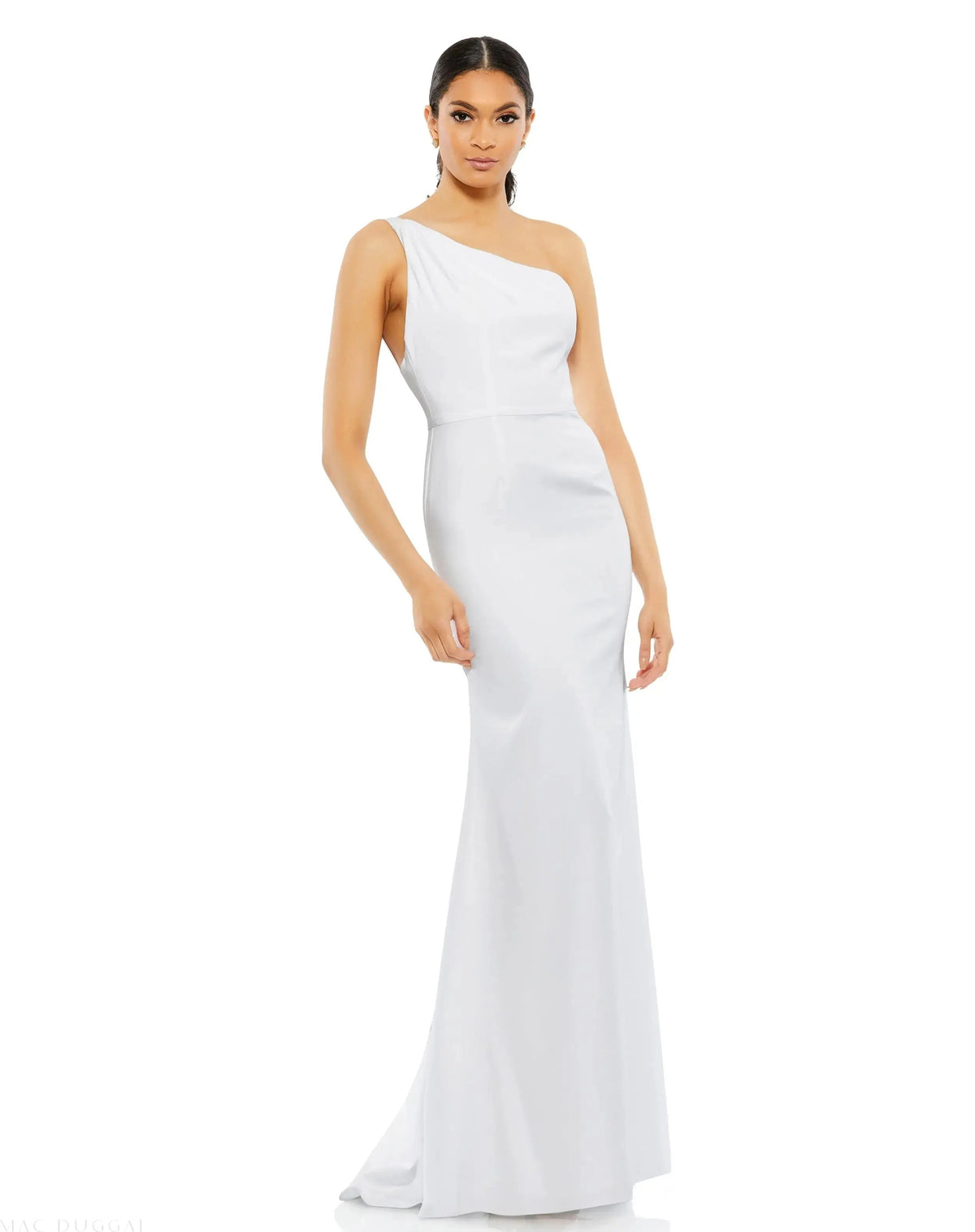 White One Shoulder Crepe Mermaid Gown