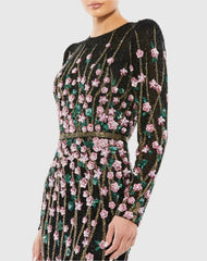 Black Embellished High Neck Long Sleeve Gown