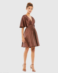 Satin Flowy Cape Sleeve Mini Dress - FINAL SALE