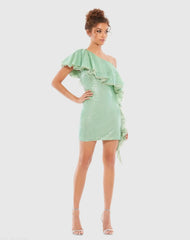 One Shoulder Ruffled Sequin Mini Dress