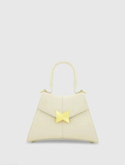 White Angular Small Leather Handbag With Gold Hardware