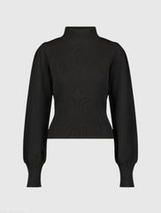 Black Ribbed Knit Balloon Sleeve Turtle Neck Sweater - FINAL SALE