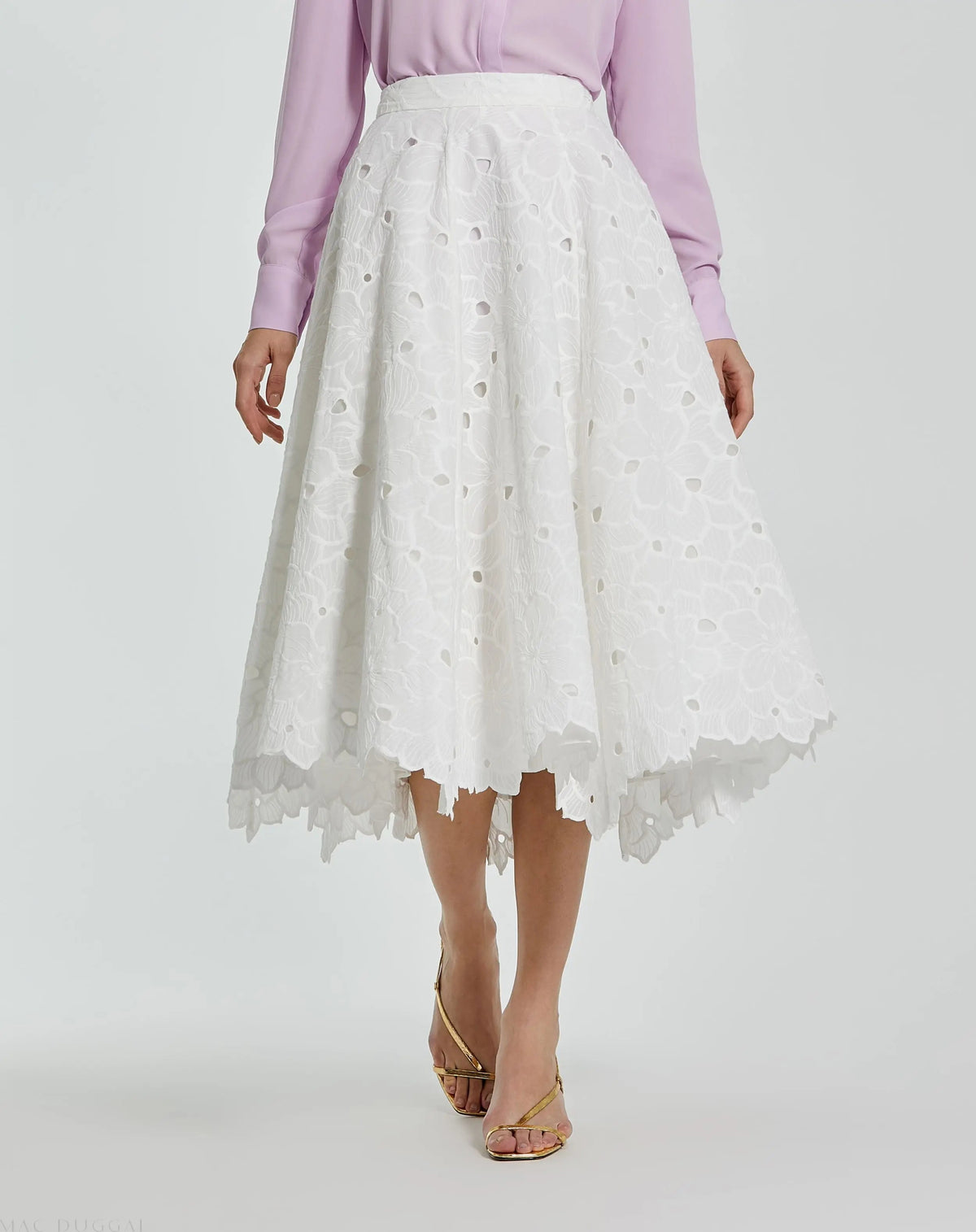 White Embroidered Floral A-line Midi Skirt - FINAL SALE