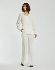 The Bentley White Long Sleeve Button Up Georgette Blouse - FINAL SALE