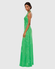 Green Halter Neck Sequin Gown